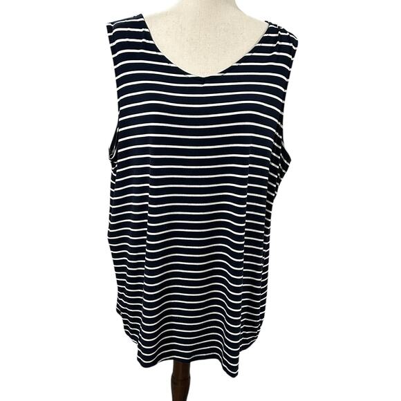 CJ Banks Navy and White Stripe Short Sleeve Lace Up Back Top Size 2X EUC - Picture 1 of 5